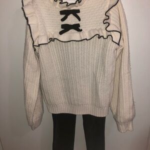 Girls Nutmeg Cream Sweater with Black Accents